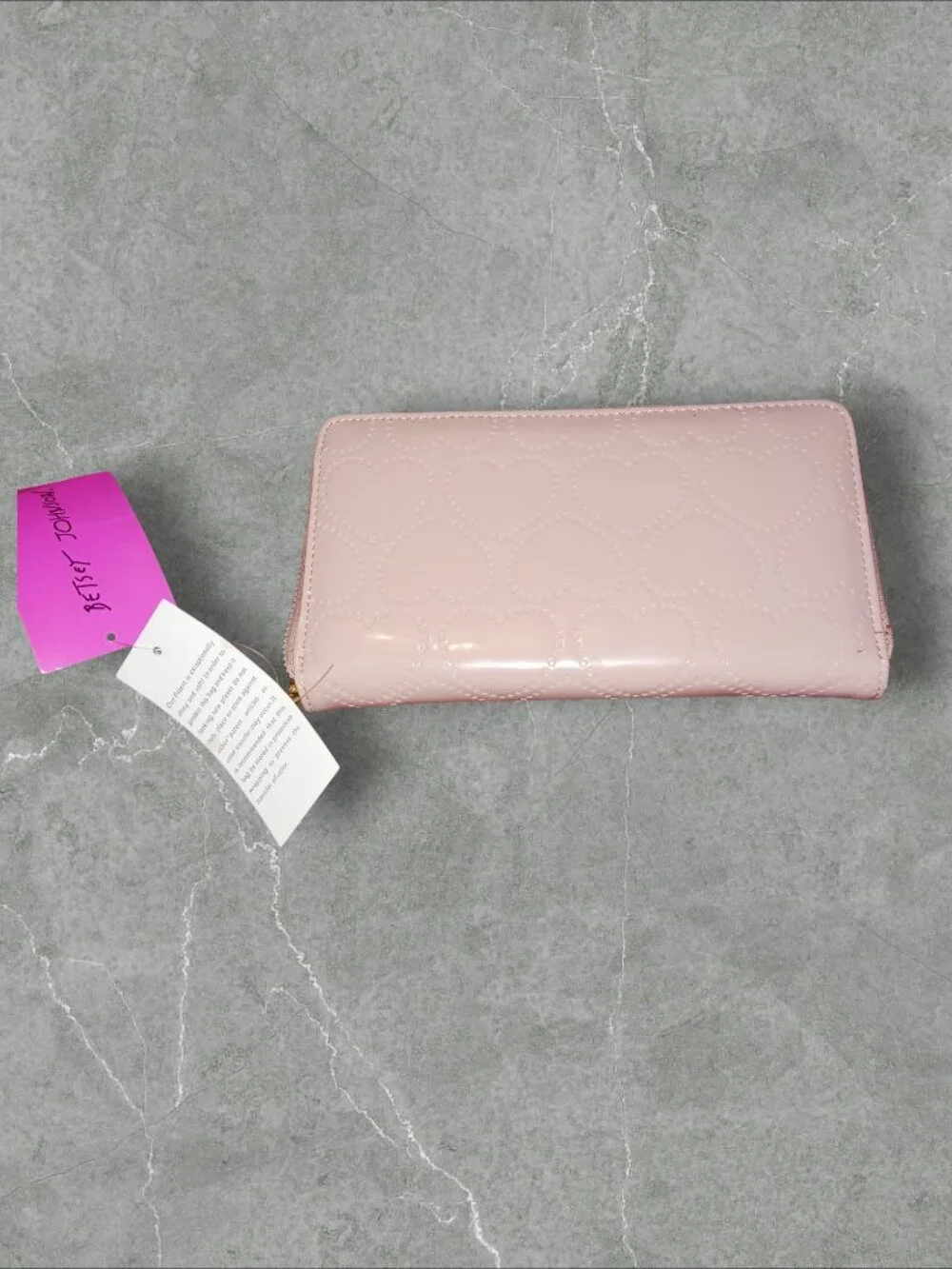 NWT Betsey Johnson Blush Heart Embossed Zip Around Wallet Wristlet